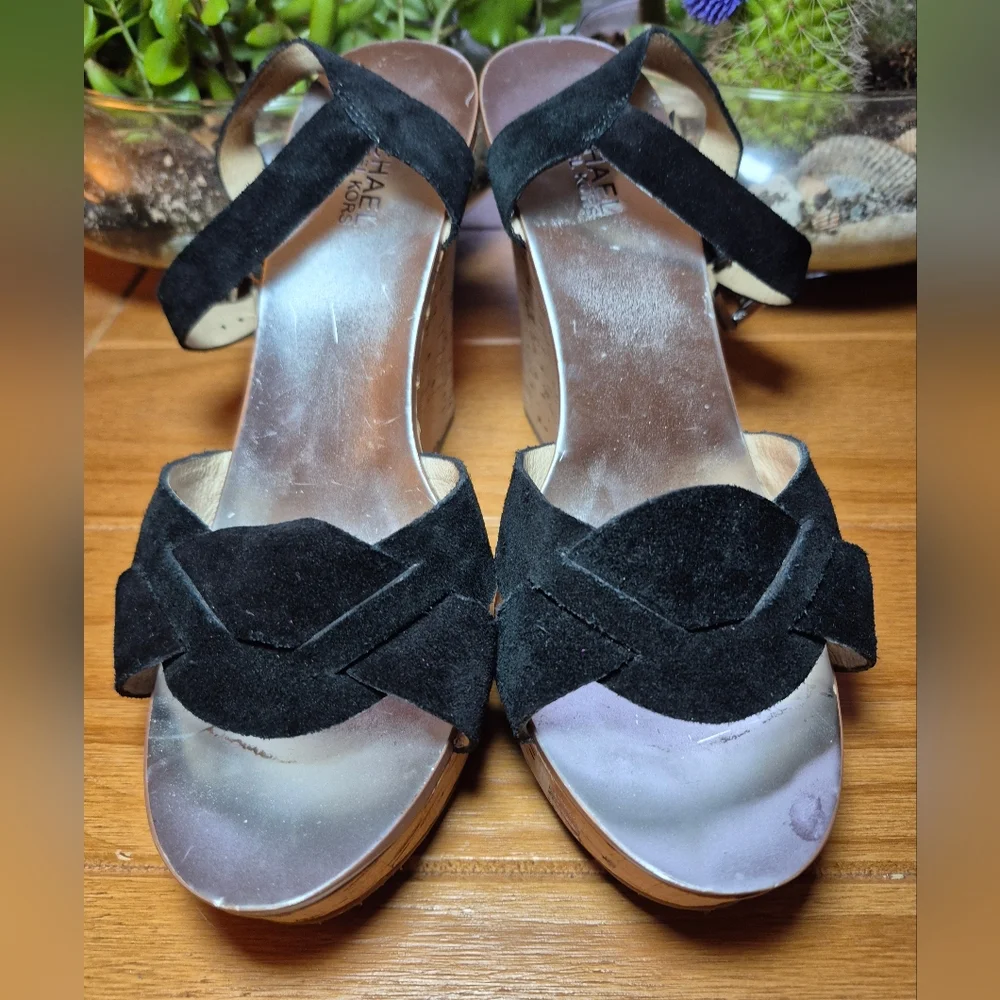 Michael Kors Black Suede Wedge Heels‎ - Size 10